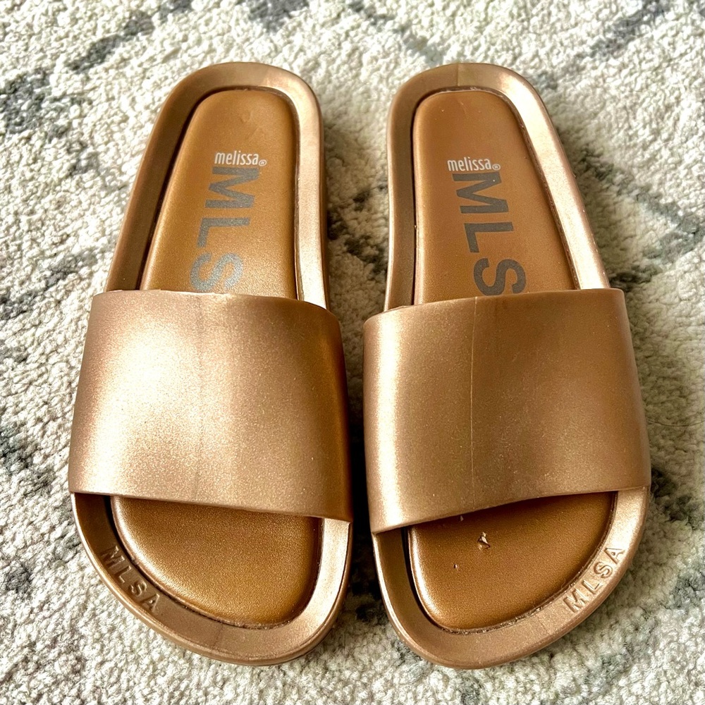 Melissa Shoes Beach Slides Sandals 5 Gold Shoes Vegan Shine Slip On